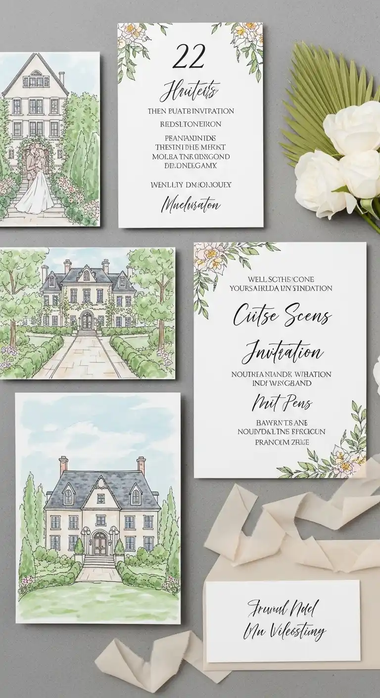 27 Stunning Traditional Wedding Invitations for Any Theme 26 22. Illustrated Scene Invitations