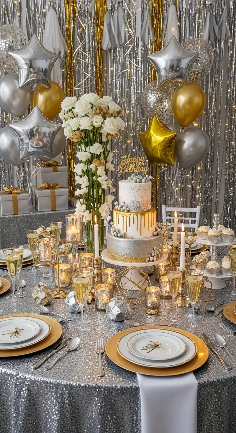 23 Unique Birthday Party Themes for Women You’ll Adore 26 22. Sparkly Silver and Gold Luxe Theme