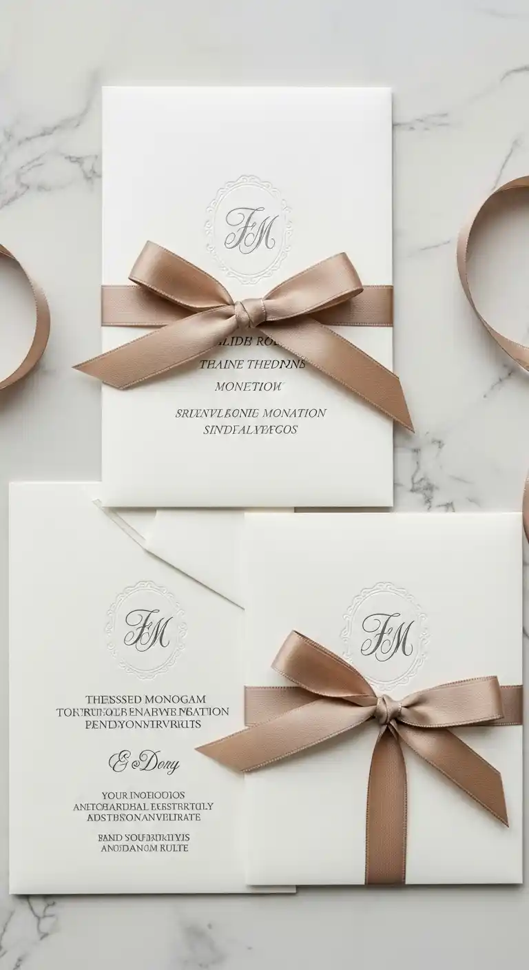 27 Stunning Traditional Wedding Invitations for Any Theme 27 23. Embossed Monogram with Ribbon