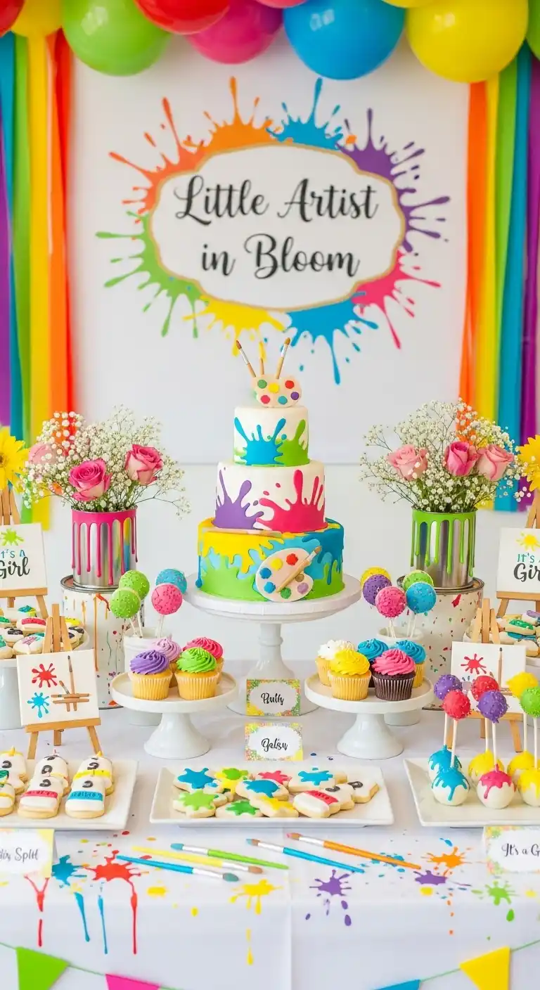25 Girl Baby Shower Themes That Feel Fresh and Magical 27 23. Little Artist Paint Splash Theme