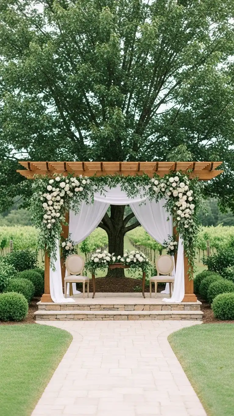 Beautiful Outdoor Wedding Entrances You’ll Love 27 23. Mini Pergola Entrance Covered in Greenery