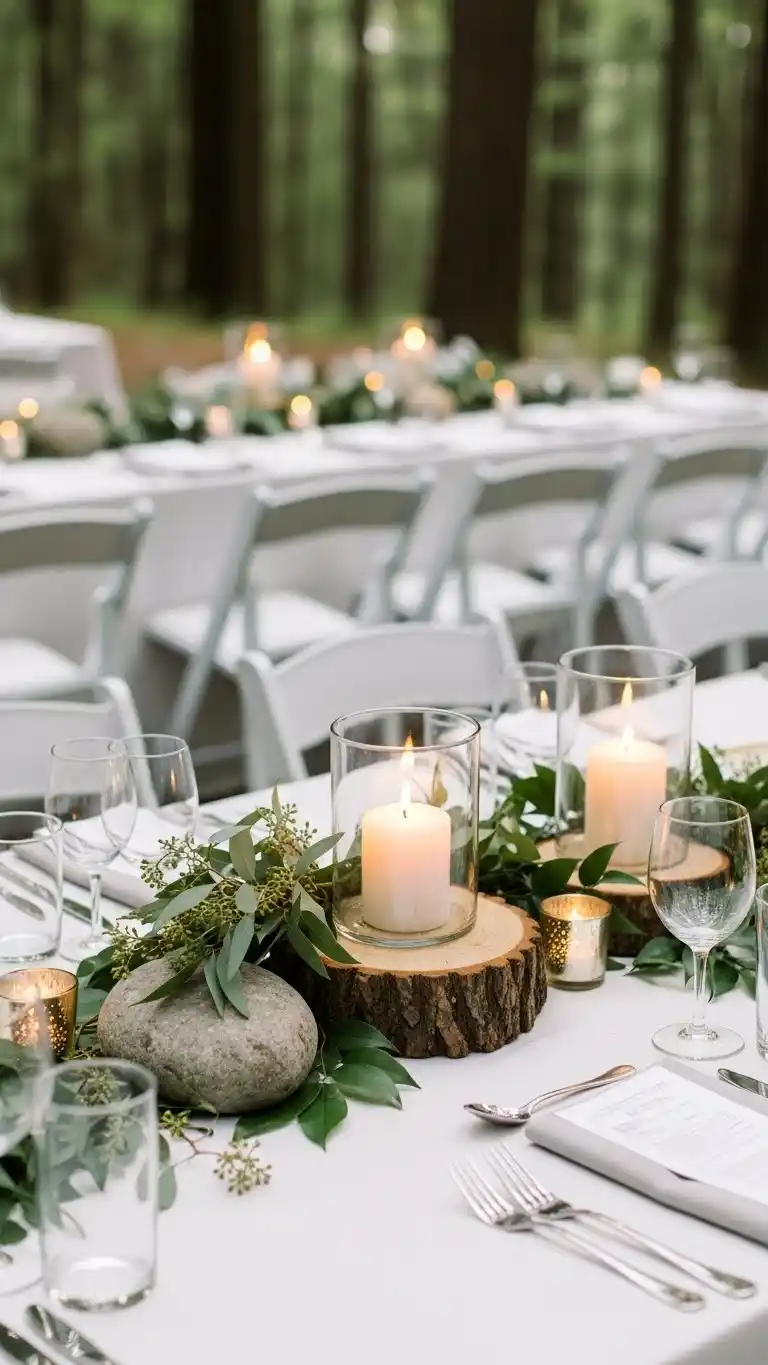 Forest Wedding Ideas: 25 Ways to Celebrate Amid Nature 27 23. Natural Stone or Wood Centerpieces