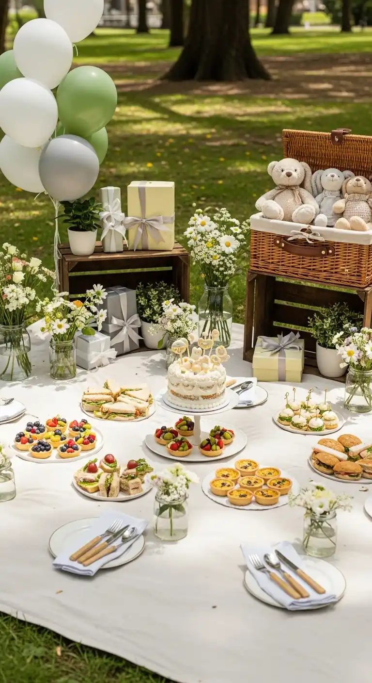 23 Elegant Neutral Baby Shower Ideas for a Perfect Day 27 23. Neutral Picnic-Style Baby Shower