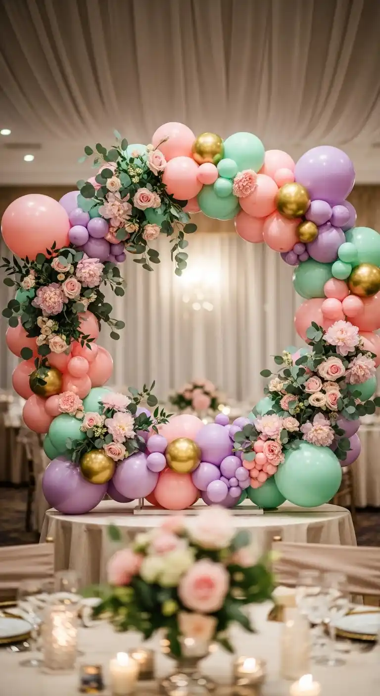 25 Stunning DIY Balloon Centerpiece Ideas on a Budget 27 23. Oversized Balloon Floral Ring Centerpiece