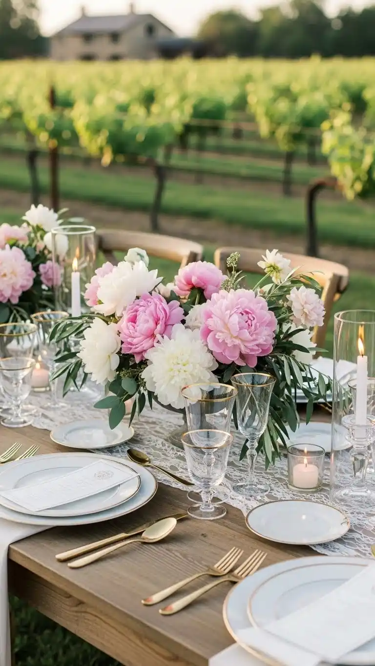 25 Elegant Vineyard Wedding Ideas for Your Dream Day 27 23. Premium Peony Mix for an Ultra-Soft Luxury Look