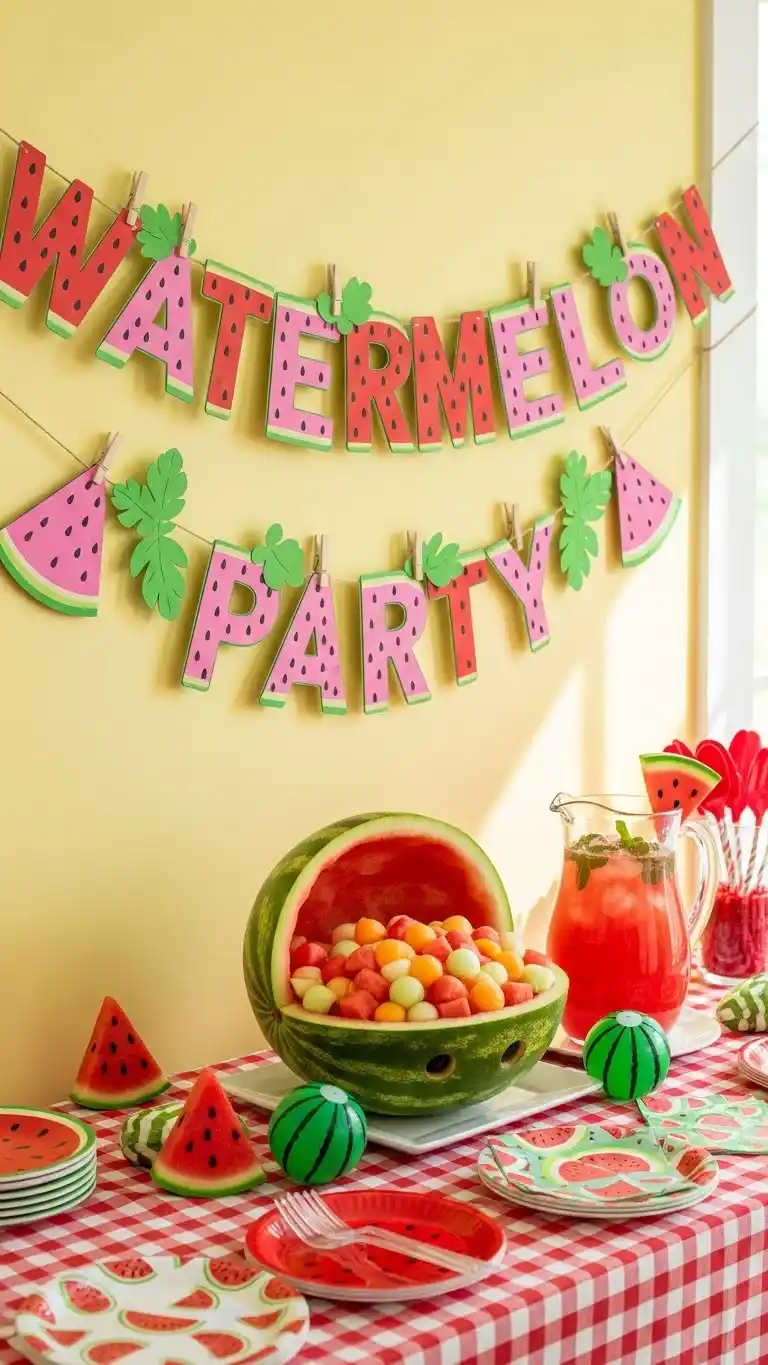 25 Fun Watermelon Themed Party Ideas for a Sweet Celebration 27 23. Watermelon Party Banner Wall