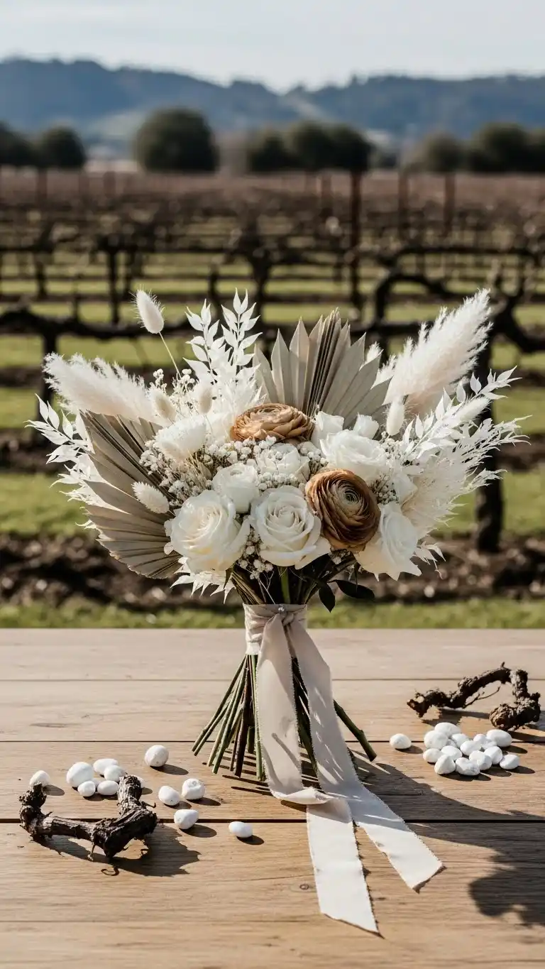 25 Elegant Vineyard Wedding Ideas for Your Dream Day 28 24. All-Neutral Designer Bouquet for Minimalist Brides