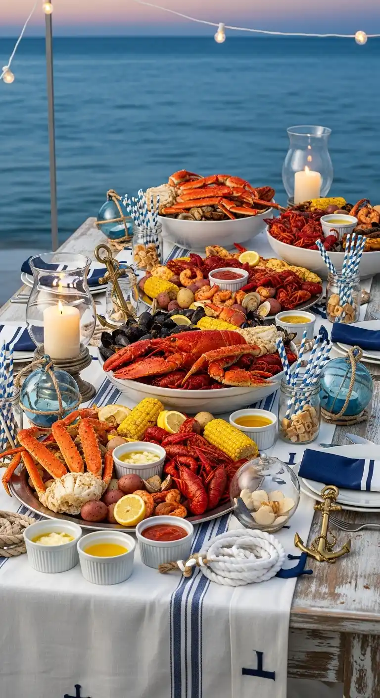 Seafood Boil Party Ideas: 27 Coastal-Inspired Fun Touches 28 24. Elegant White and Blue Nautical Style Setup