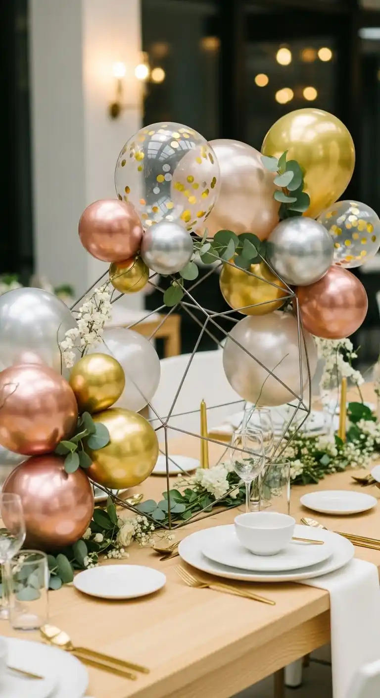 25 Stunning DIY Balloon Centerpiece Ideas on a Budget 28 24. Geometric Frame Balloon Centerpiece for Trendy Tables