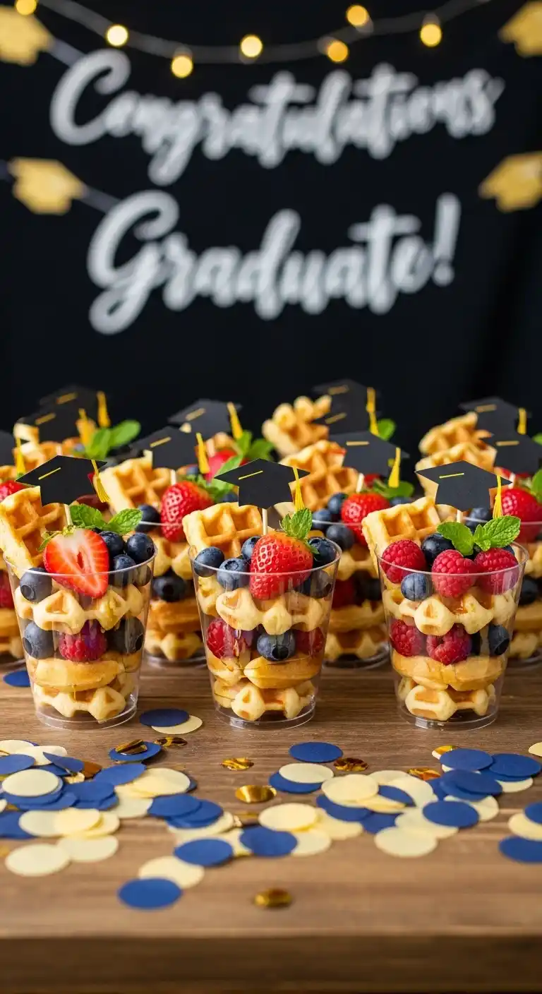 25 Creative Graduation Party Food Ideas to Impress 28 24. Mini Waffle and Berry Cups