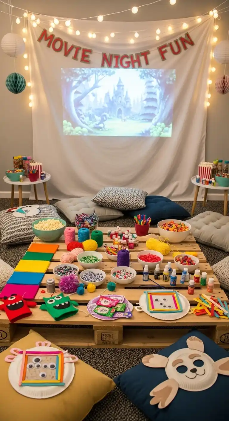 25 Simple + Stylish Movie Night Party Ideas 28 24. Movie Night with DIY Crafts