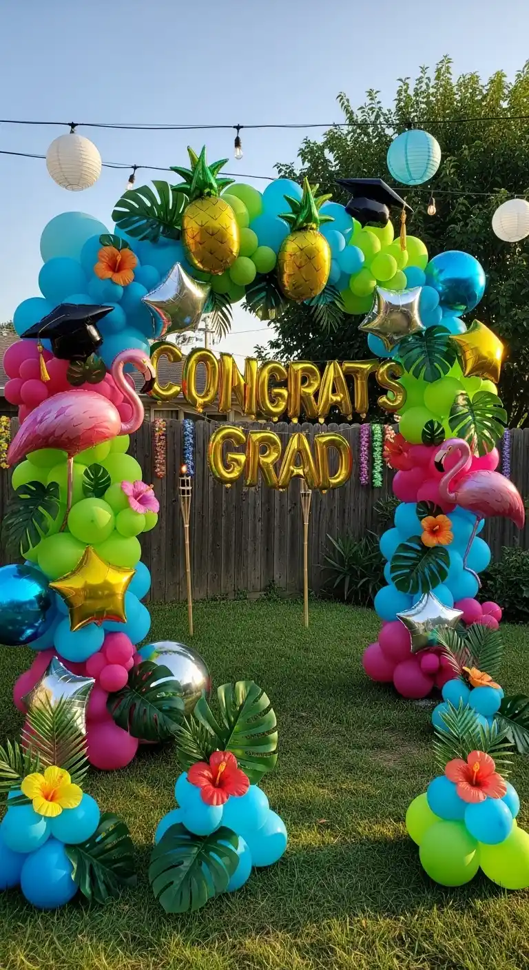 25 Hawaiian Graduation Party Ideas for a Fun Celebration 28 24. Tropical Balloon Installation