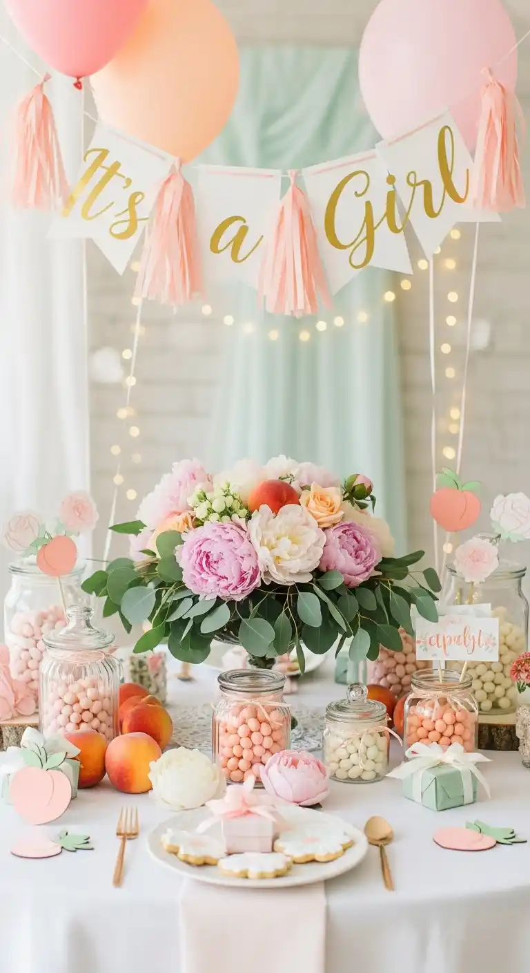 25 Girl Baby Shower Themes That Feel Fresh and Magical 29 25. Peach and Peony Dream Theme