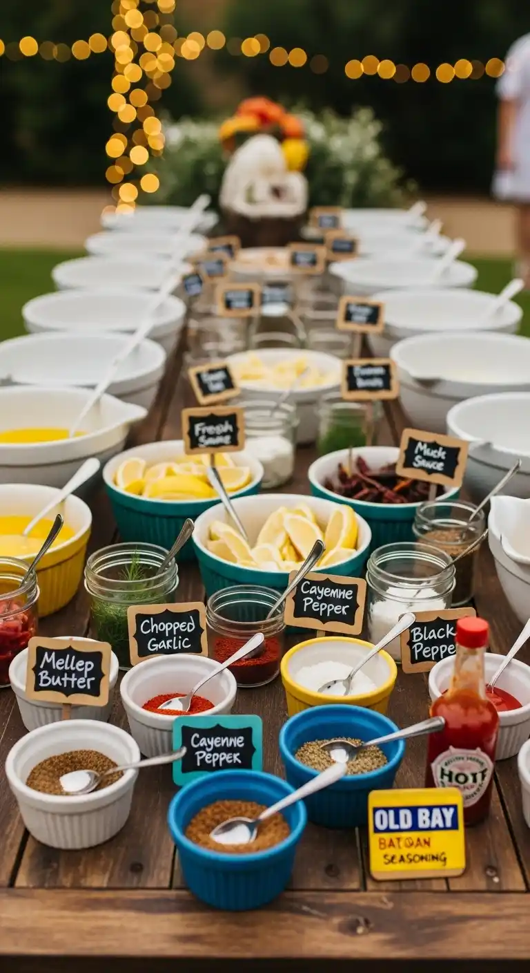 Seafood Boil Party Ideas: 27 Coastal-Inspired Fun Touches 31 27. DIY Sauce Station for Custom Flavor Choices