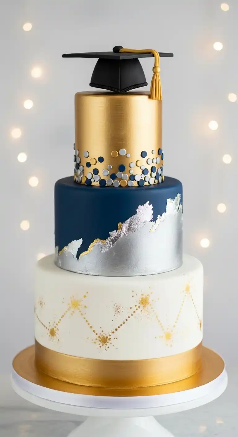 Graduation Cake Ideas: 27 Sweet & Stylish Picks 31 27. Tiered Graduation Cake with Metallic Elements