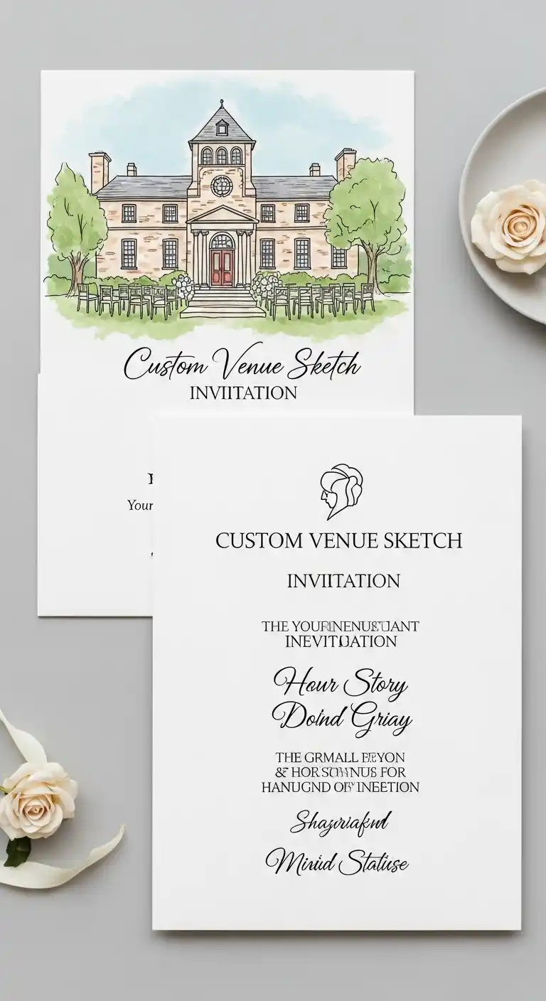 Stylish Wedding Invitations: 21 Chic Designs to Love 7 3. Custom Venue Sketch Invitations