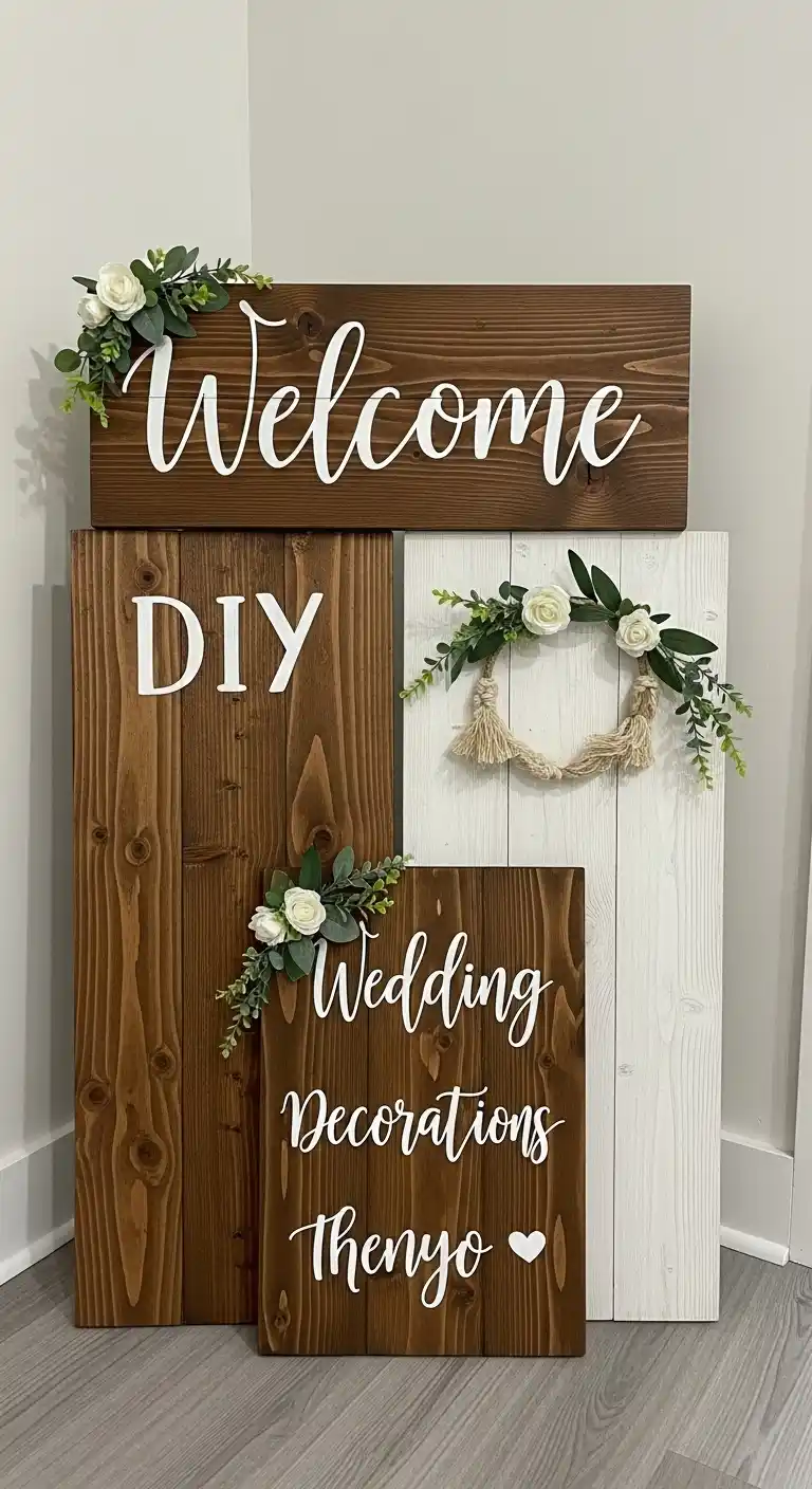 17 DIY Wedding Decorations That Wow Your Guests 7 3. DIY Welcome Sign Using Wooden Boards