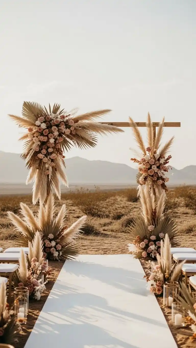 Desert Wedding Ideas That Bring Elegant, Rustic Charm to Your Big Day 7 3. Dried Floral Installations with Textured Layers