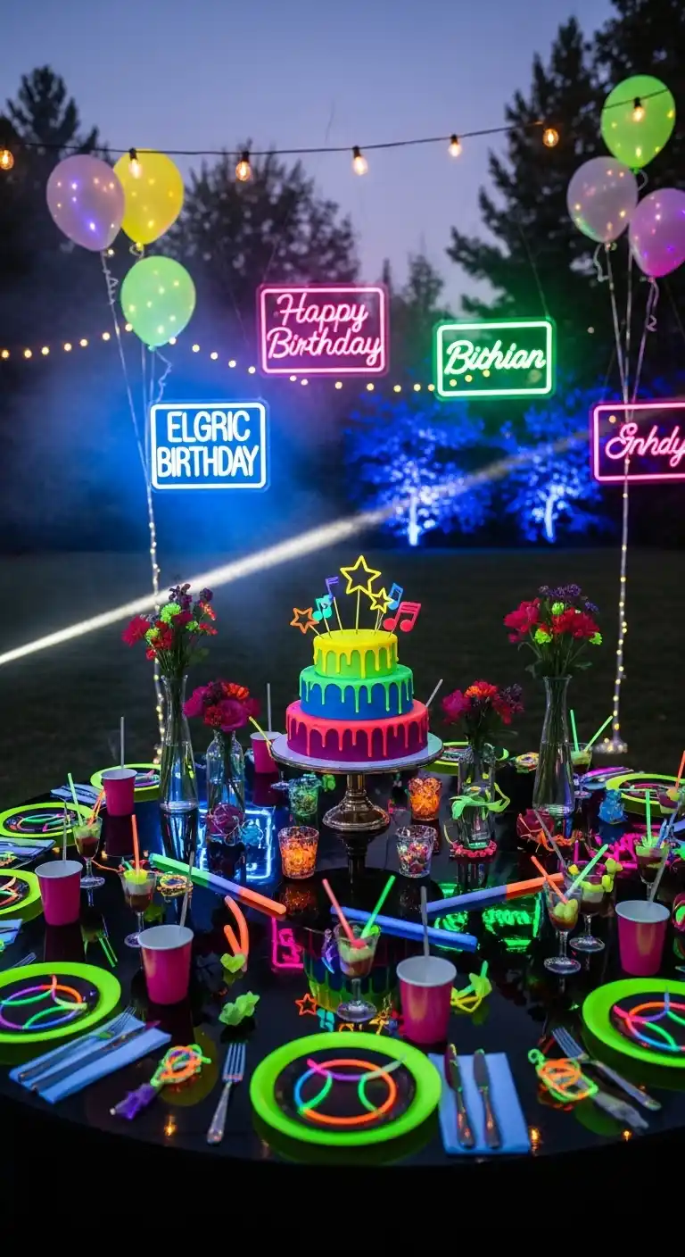 23 Unique Birthday Party Themes for Women You’ll Adore 7 3. Glowing Neon Night