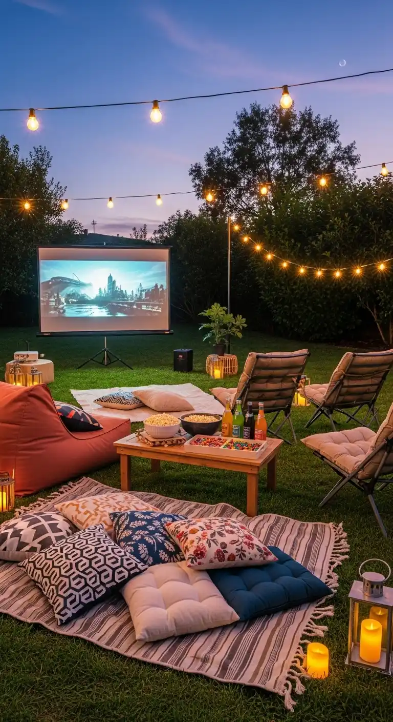 25 Simple + Stylish Movie Night Party Ideas 7 3. Outdoor Backyard Cinema
