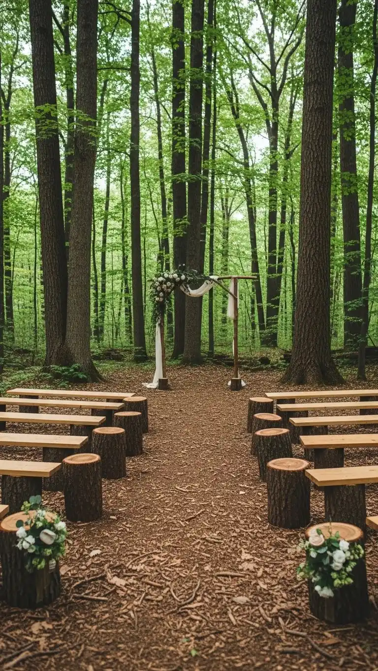Dreamy Forest Wedding Theme to Steal the Show 7 3. Rustic Wooden Seating Arrangements for a Natural Look