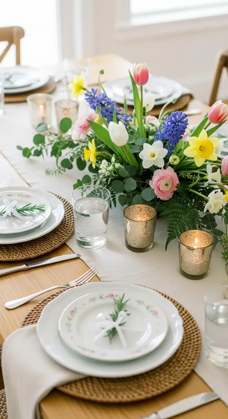 19 Easy Dinner Party Table Settings Inspirations 7 3. Seasonal Spring Dinner Table with Fresh Florals