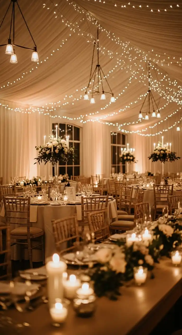 19 Classy Wedding Reception Ideas for a Timeless Look 7 3. Soft Ambient Lighting with Warm Tones
