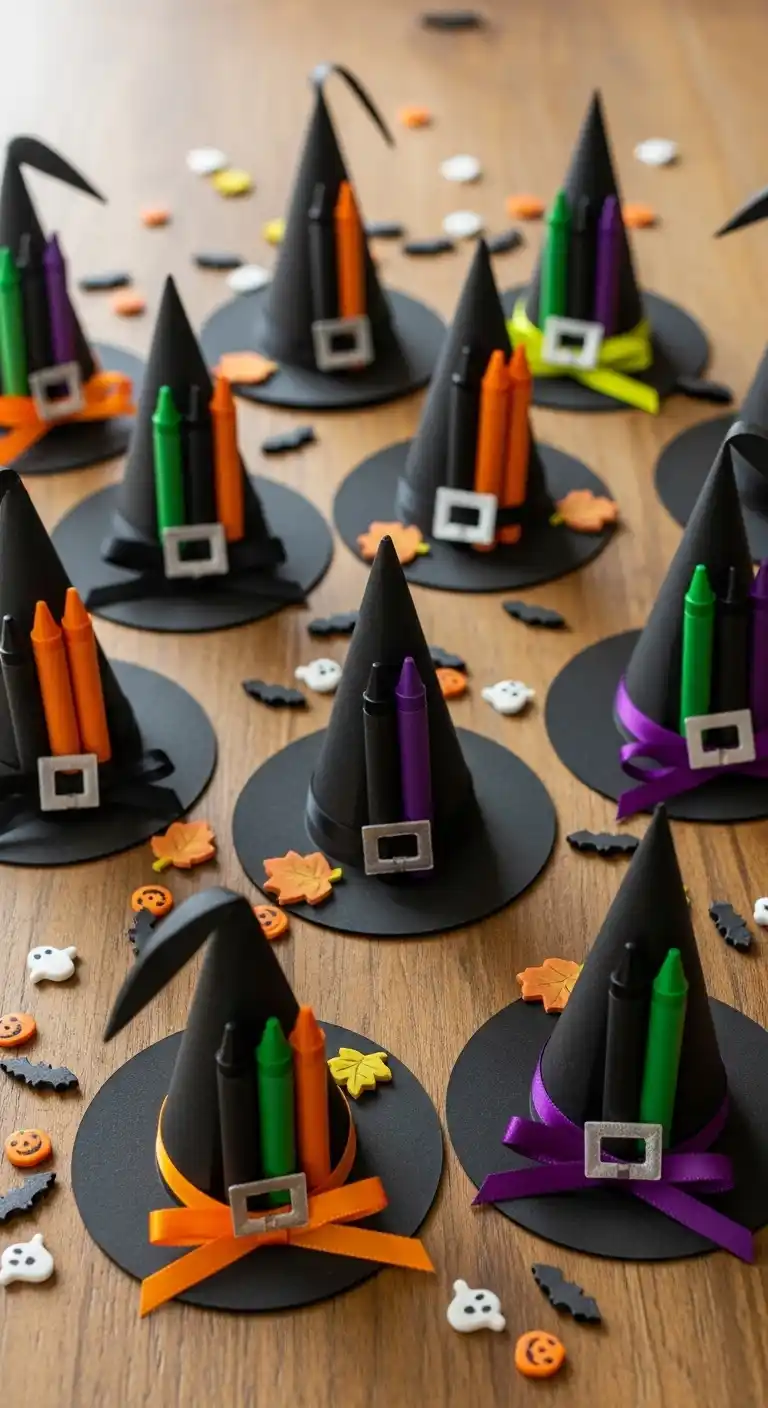 21 Ideas Spooky DIY Halloween Party Favors for Kids 7 3. Witch Hat Crayon Packs