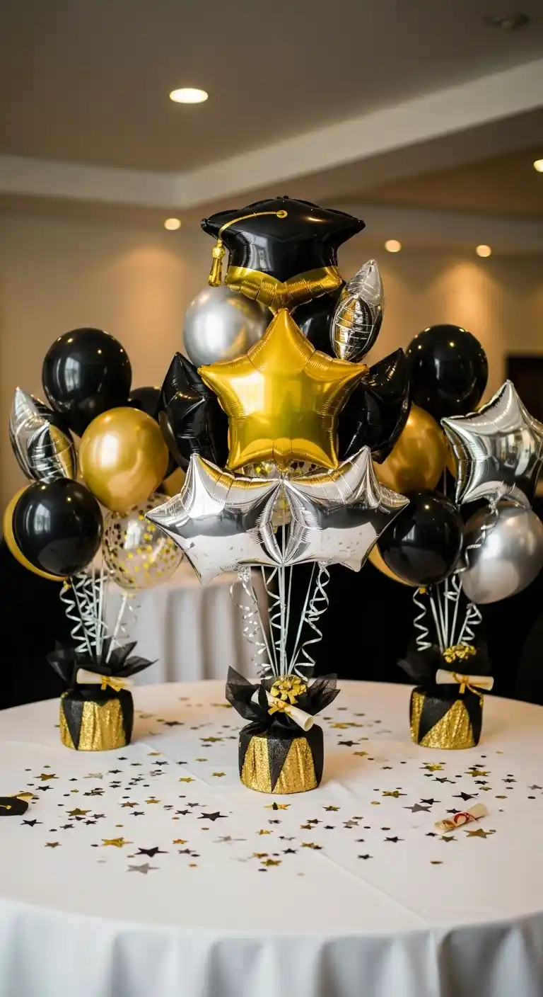 19 Graduation Party Centerpieces Ideas for a Memorable Event 8 4. Balloon Bouquets in Graduation Colors