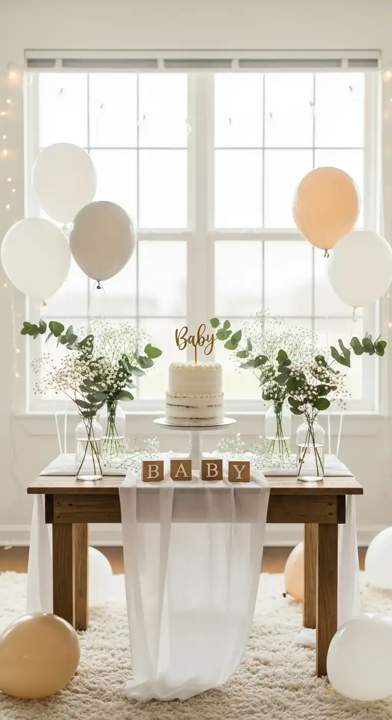 23 Elegant Neutral Baby Shower Ideas for a Perfect Day 8 4. Balloon Garland in Neutral Shades
