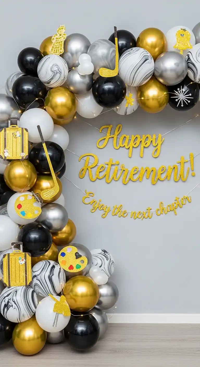 Retirement Party Decorations: 21 Stylish Ideas to Try 8 4. Balloon Garland with Personalized Elements