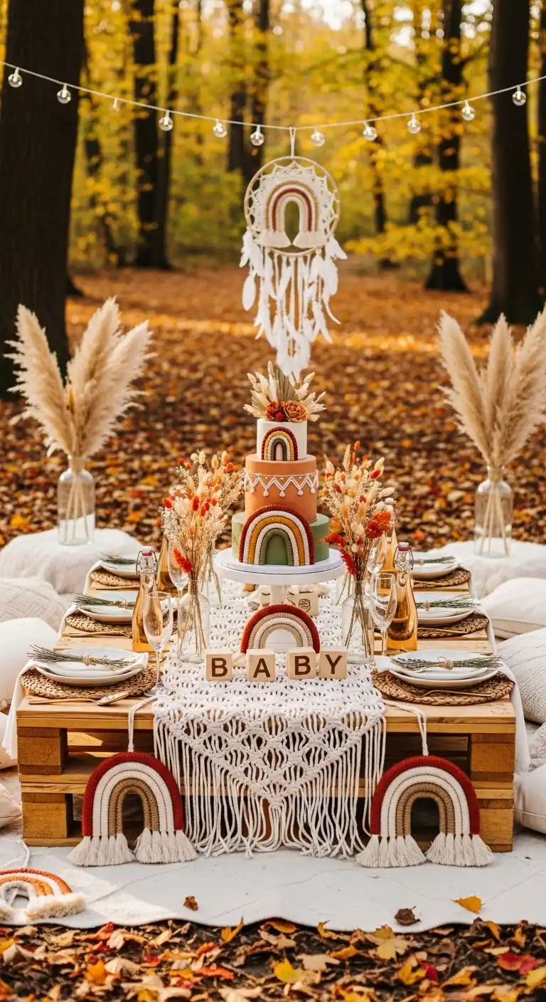 Fall Baby Shower Ideas for a Warm & Stylish Celebration 8 4. Boho Rainbow Baby Shower Theme