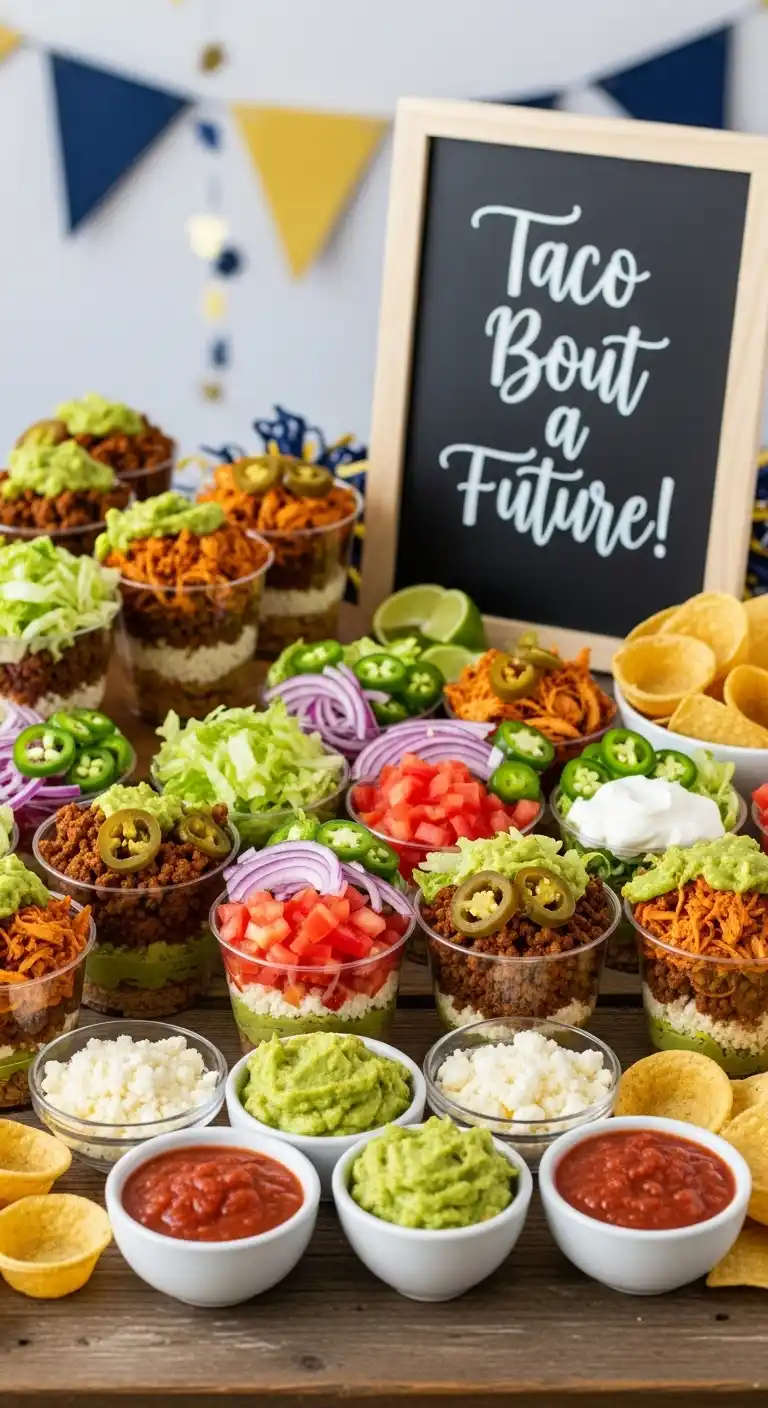 25 Creative Graduation Party Food Ideas to Impress 8 4. Build-Your-Own Taco Cups