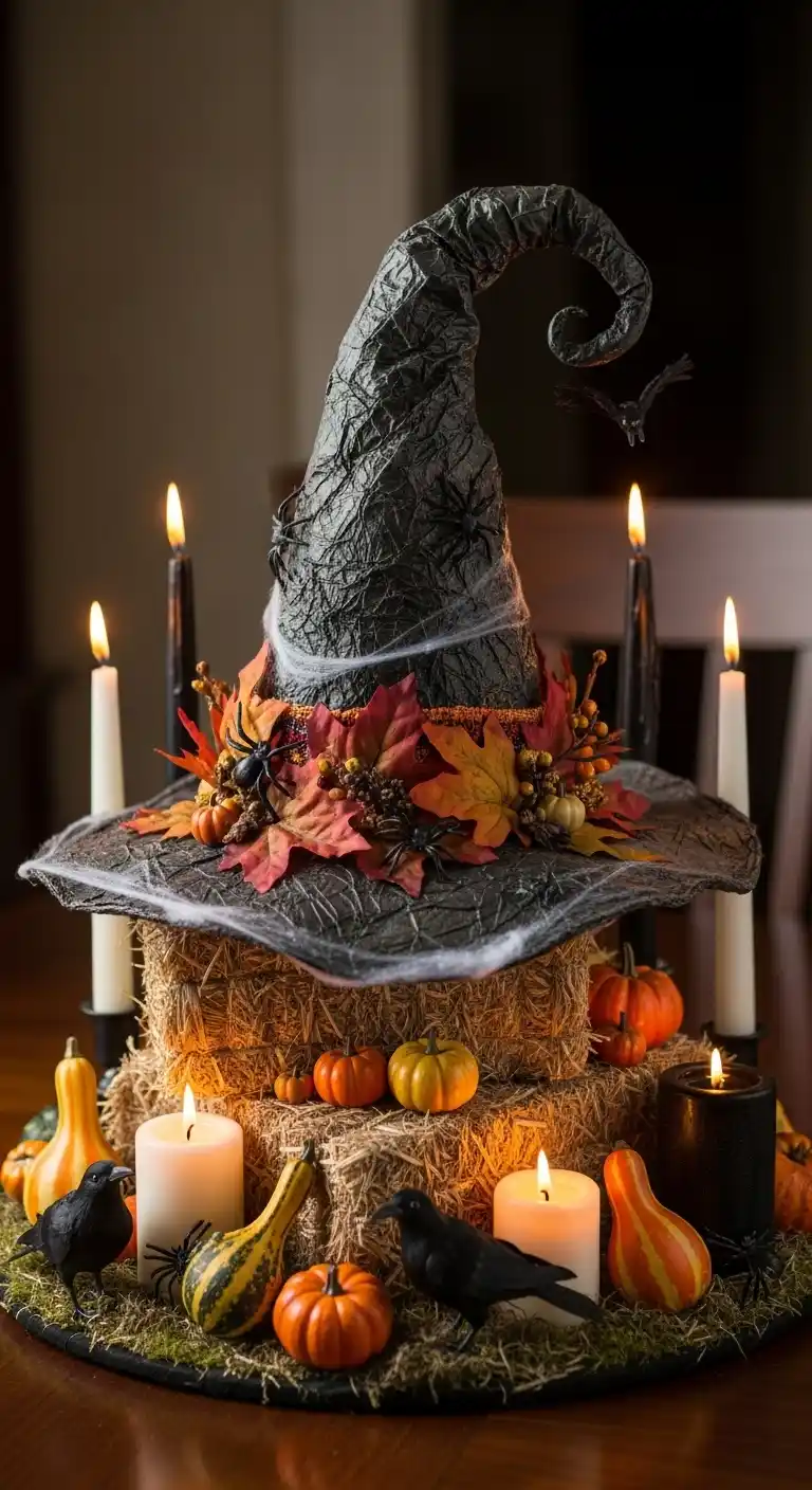 23 DIY Halloween Party Decor Ideas for a Festive Look 8 4. DIY Witch Hat Centerpiece