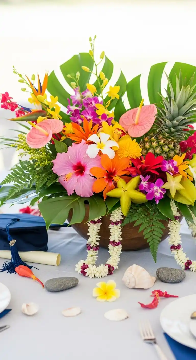25 Hawaiian Graduation Party Ideas for a Fun Celebration 8 4. Floral Table Centerpieces