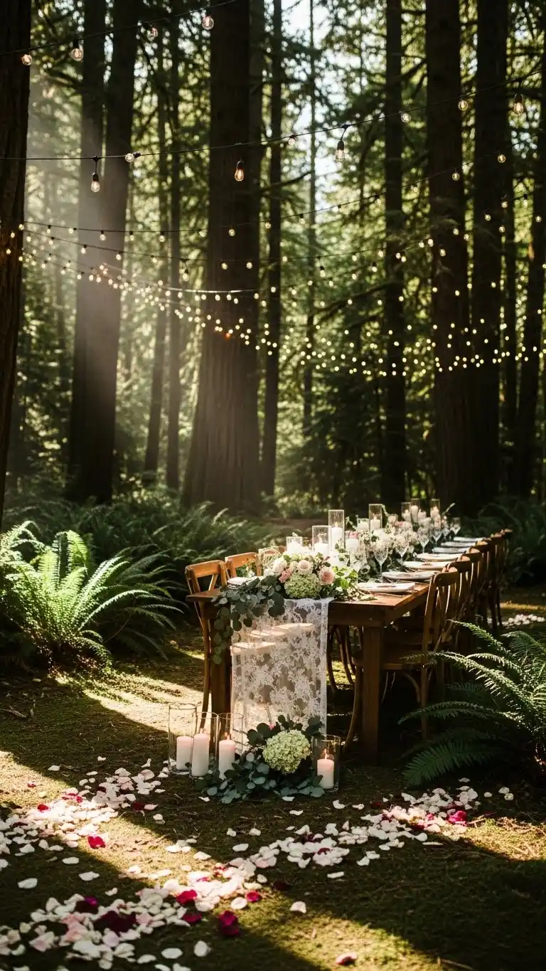 Forest Wedding Ideas: 25 Ways to Celebrate Amid Nature 8 4. Forest Canopy String Lighting