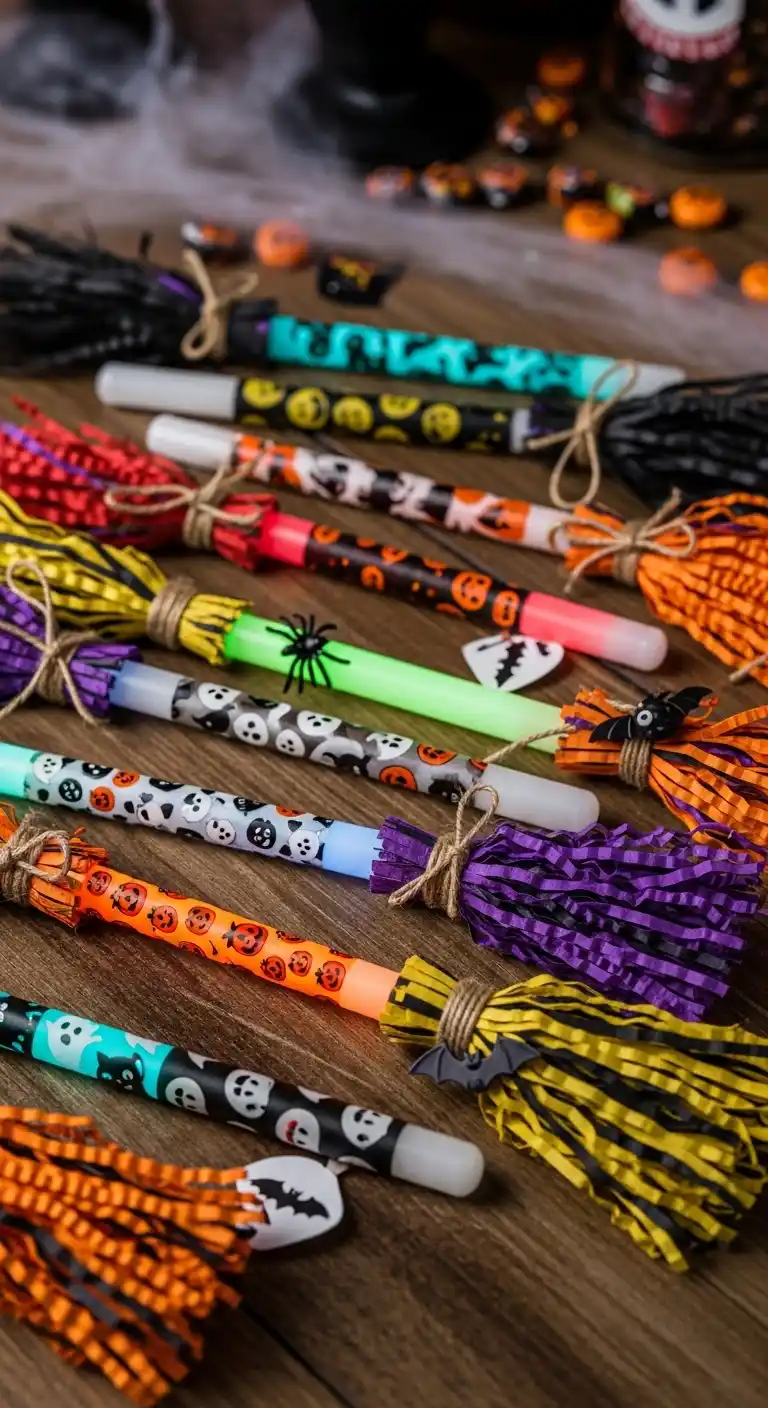 21 Ideas Spooky DIY Halloween Party Favors for Kids 8 4. Glow-Stick Broomsticks