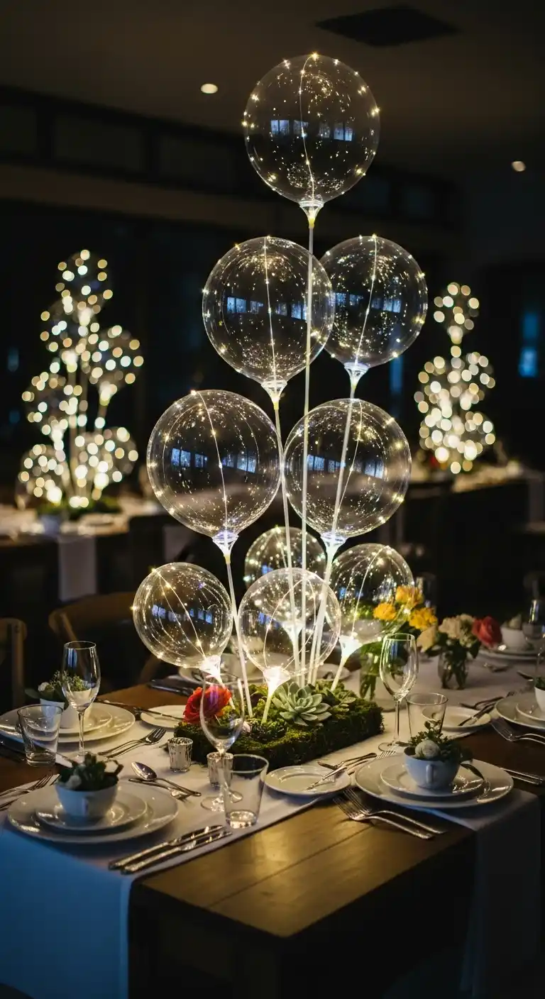 25 Stunning DIY Balloon Centerpiece Ideas on a Budget 8 4. LED-Inside Balloons for Glowing Table Styling