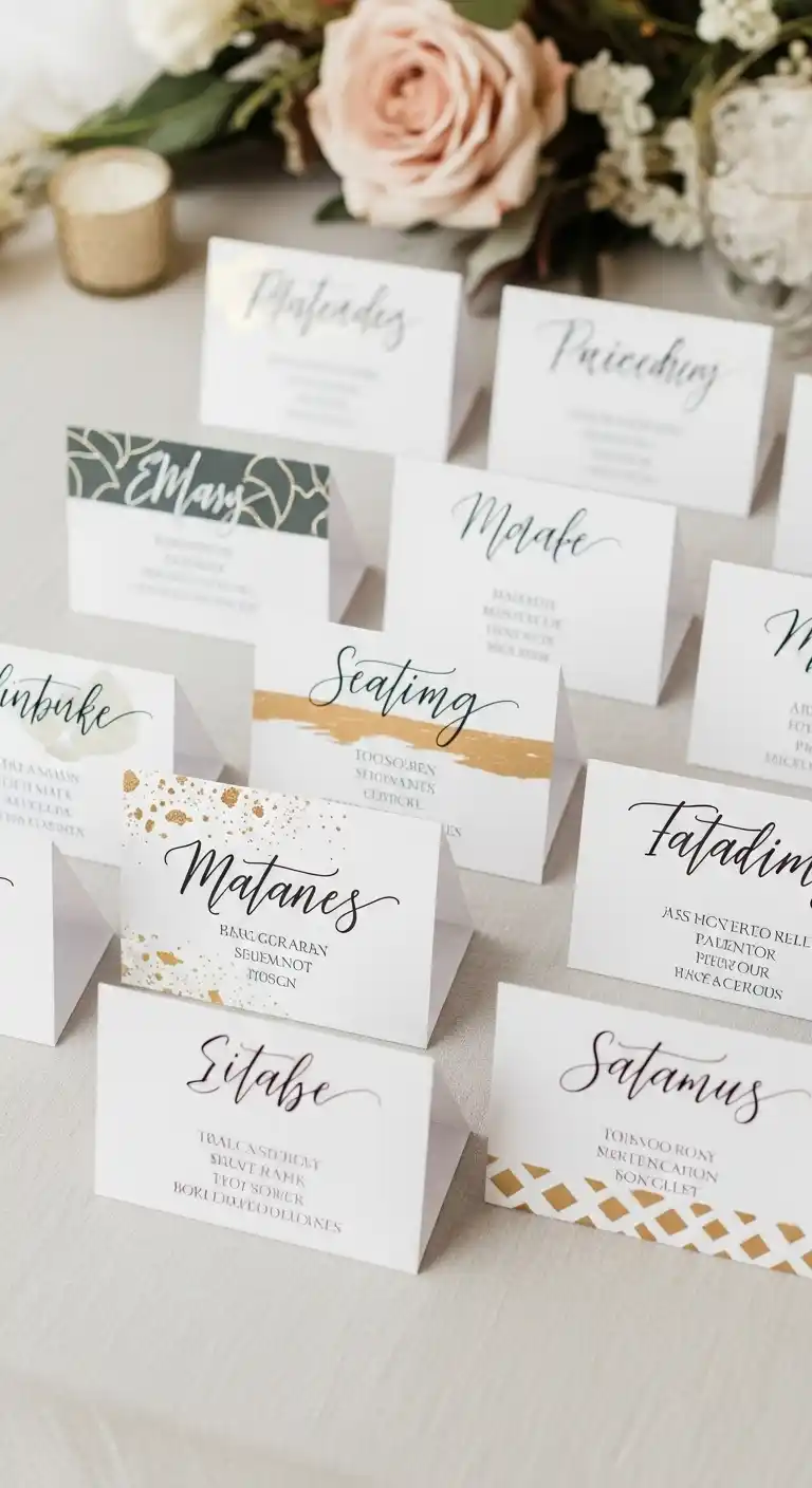 19 Classy Wedding Reception Ideas for a Timeless Look 8 4. Personalized Seating Cards with Elegant Designs