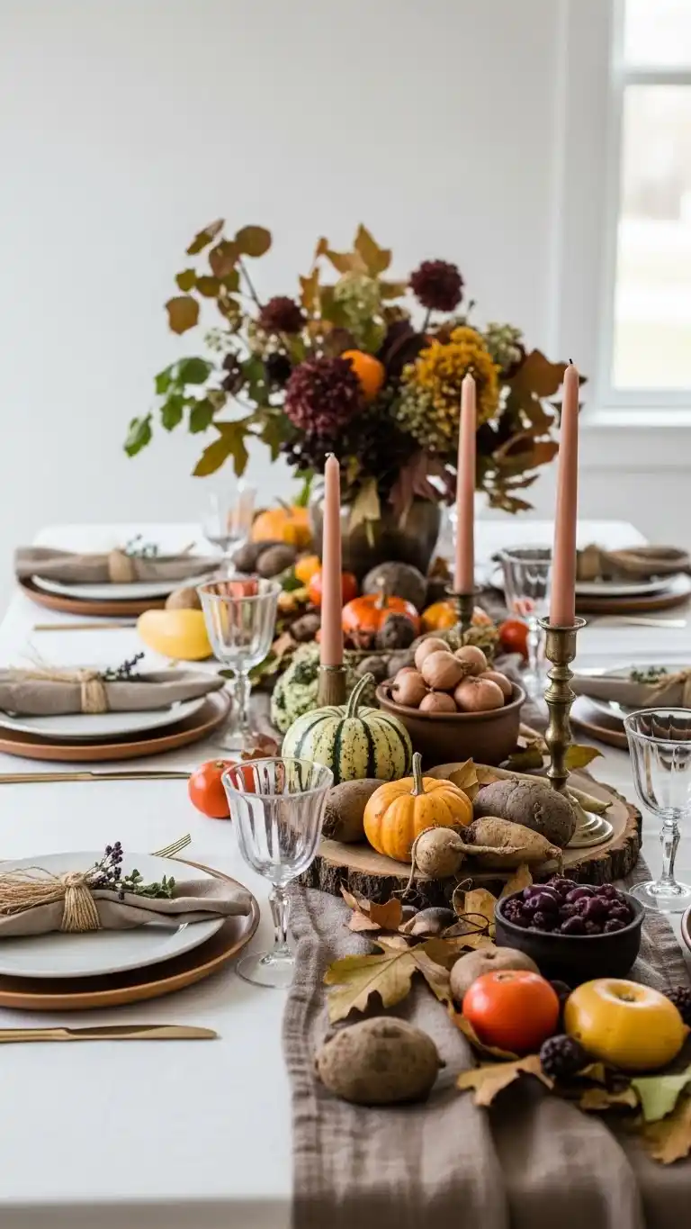 17 Stylish Dinner Party Table Ideas for Every Occasion 8 4. Seasonal Harvest-Themed Display