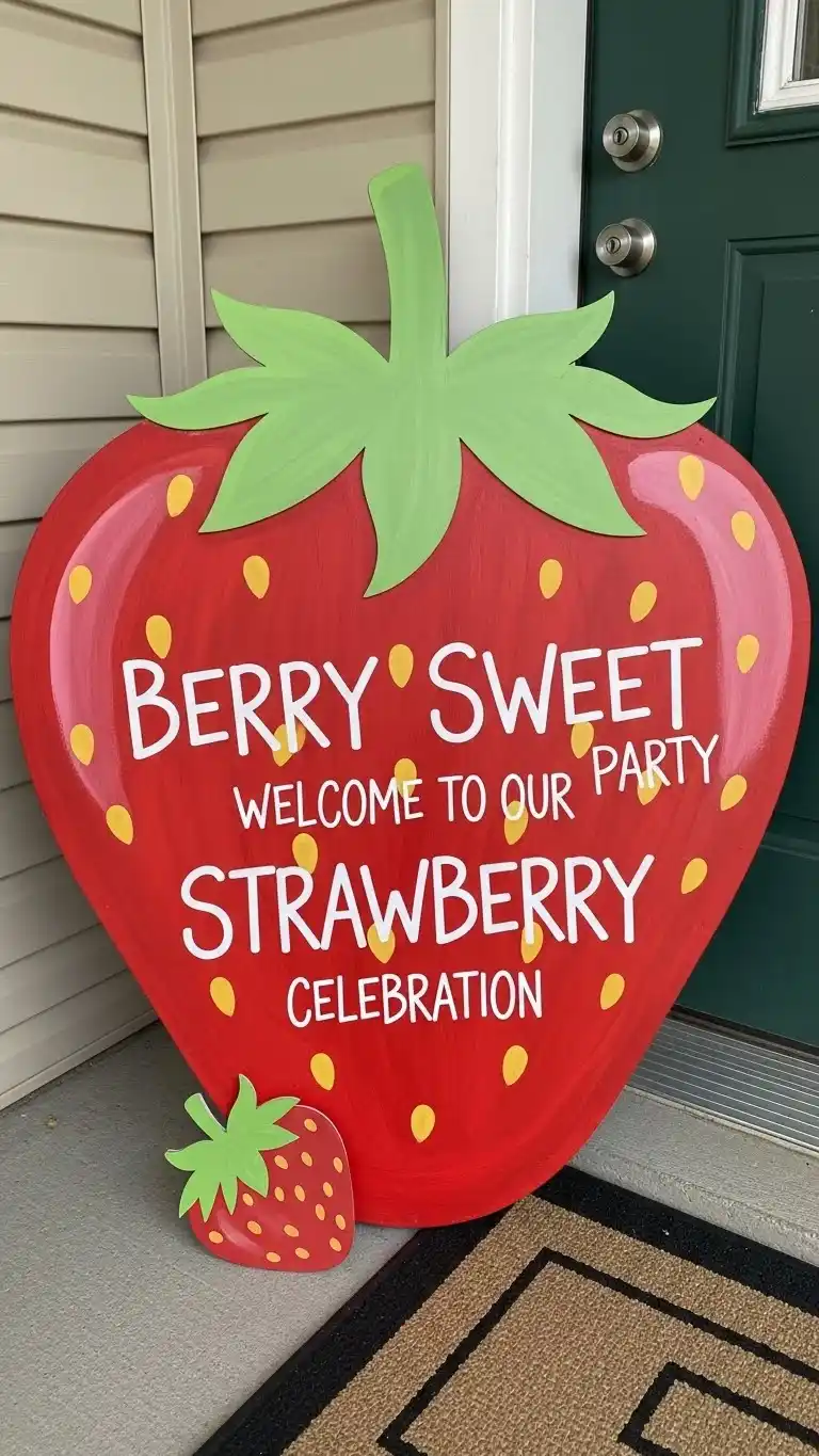 21 Strawberry Themed Party Ideas That Shine 8 4. Strawberry Shaped Welcome Sign
