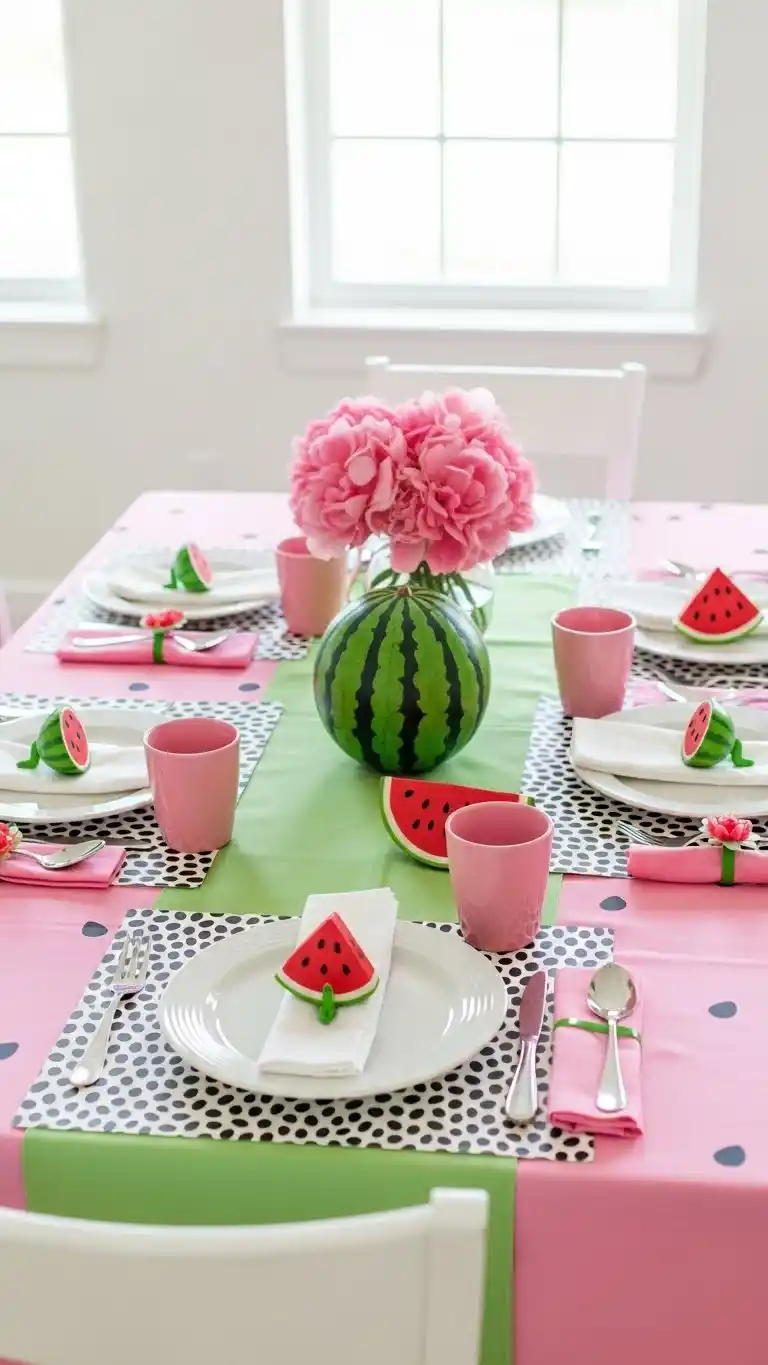 25 Fun Watermelon Themed Party Ideas for a Sweet Celebration 8 4. Watermelon Inspired Table Setting Arrangement