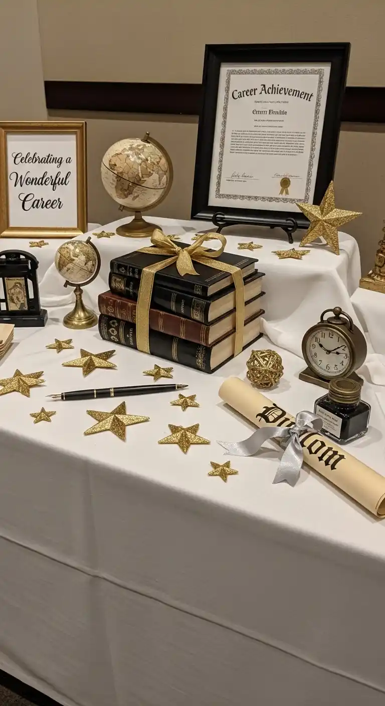 Retirement Party Decorations: 21 Stylish Ideas to Try 9 5. Career Achievement Display Table