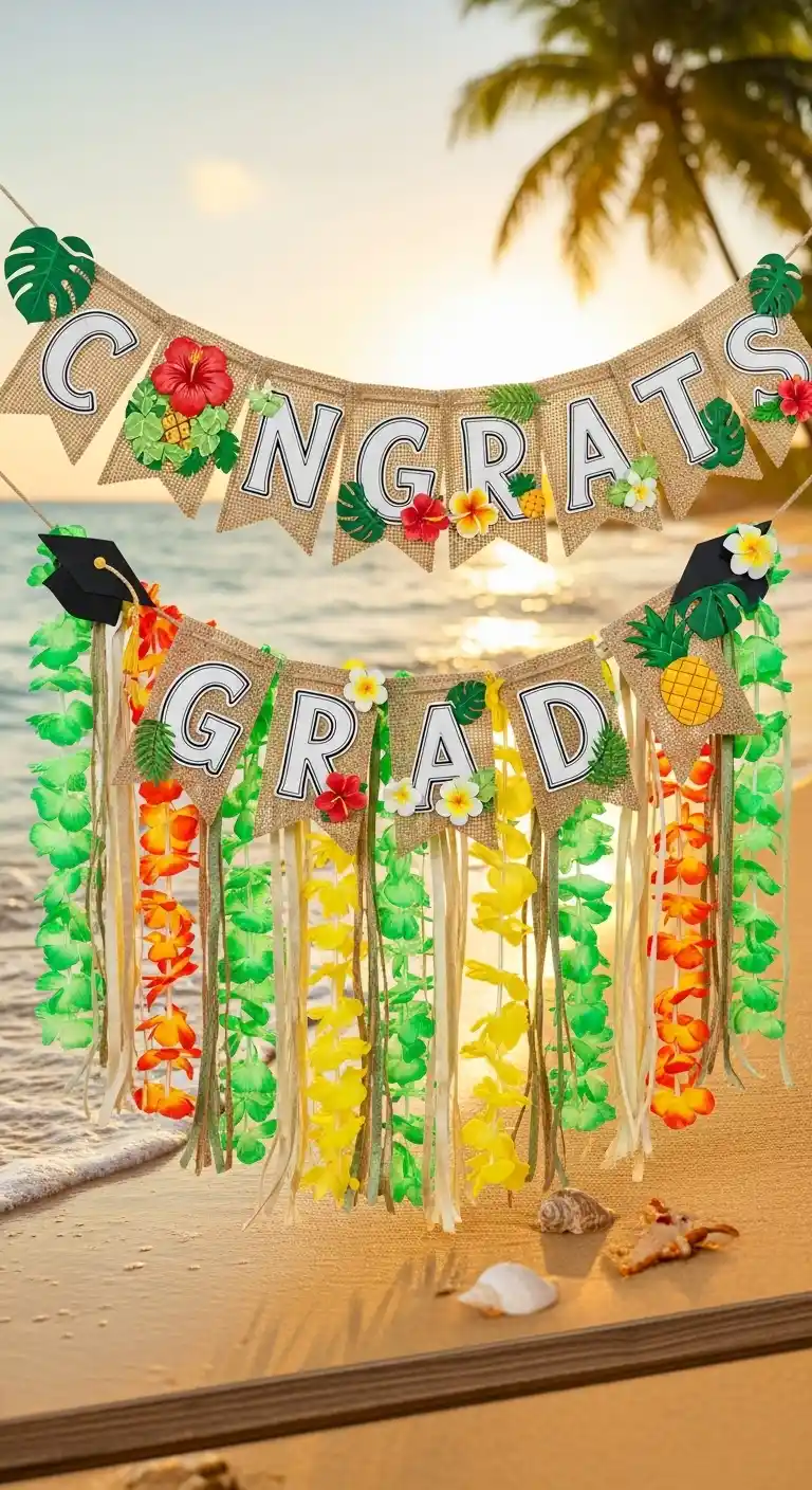 25 Hawaiian Graduation Party Ideas for a Fun Celebration 9 5. Creative Graduation Banner with Tropical Touch