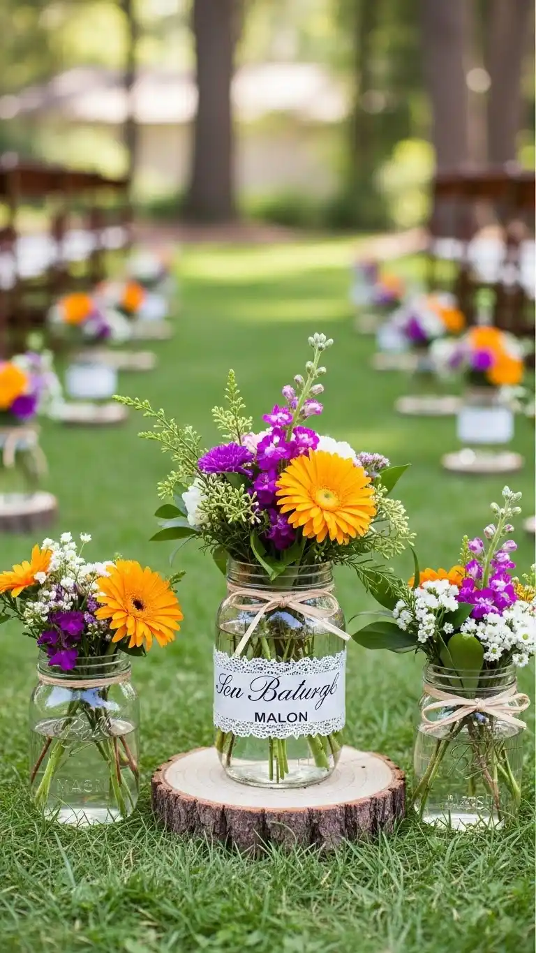 Beautiful Backyard Wedding Ideas on a Budget 9 5. DIY Flower-Filled Mason Jars for Natural Decor