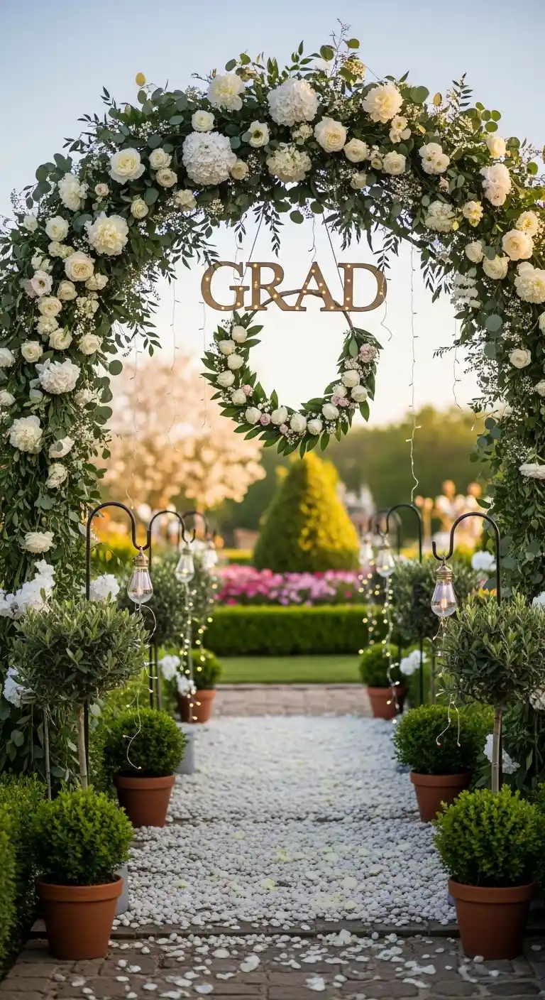 17 Floral Graduation Party Ideas You’ll Love 9 5. Garden Pathway Entrance Decor