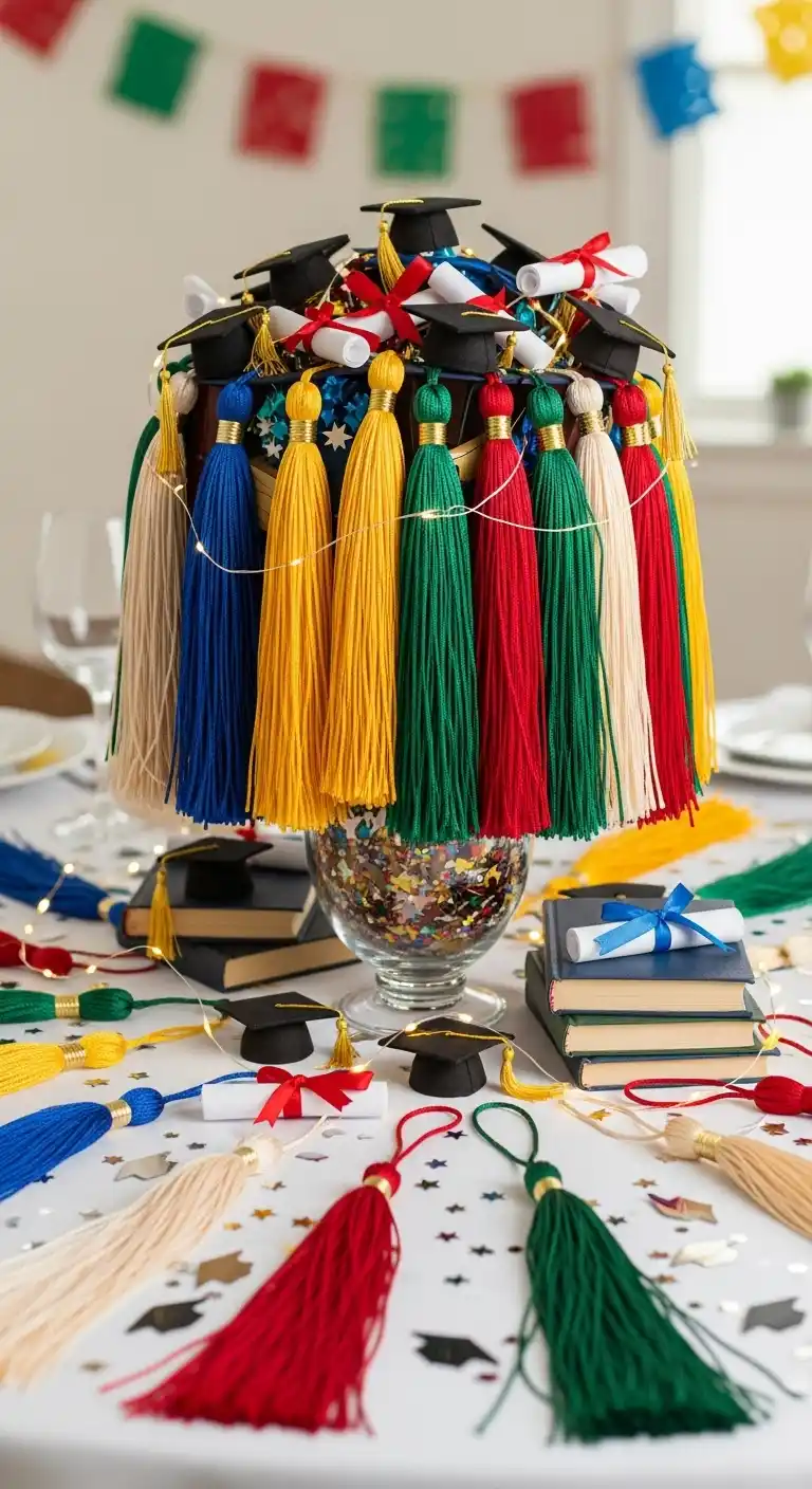 19 Graduation Party Centerpieces Ideas for a Memorable Event 9 5. Graduation Tassel Table Decorations