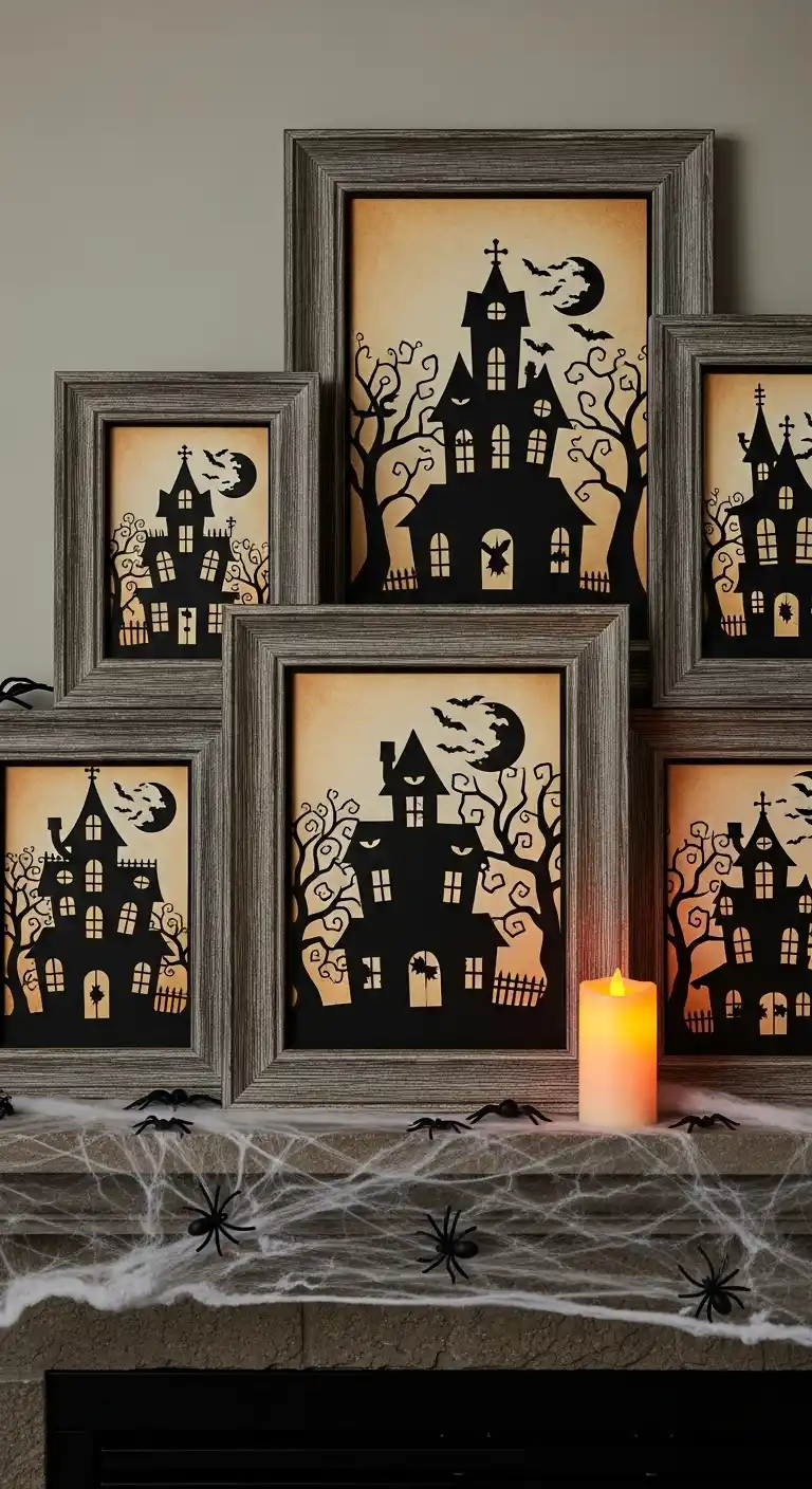 23 DIY Halloween Party Decor Ideas for a Festive Look 9 5. Haunted House Silhouette Frames