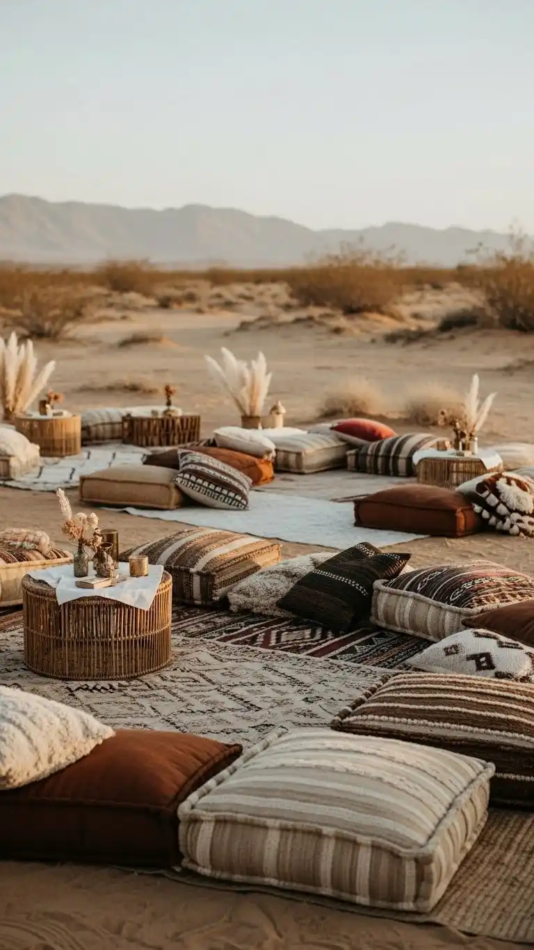 Desert Wedding Ideas That Bring Elegant, Rustic Charm to Your Big Day 9 5. Low-Seating Lounge Areas with Desert Fabrics