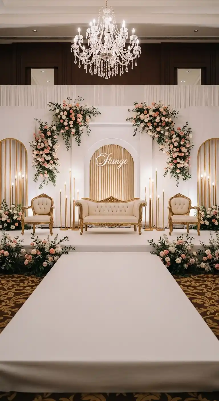 19 Classy Wedding Reception Ideas for a Timeless Look 9 5. Luxurious Stage Décor with Minimalist Touches